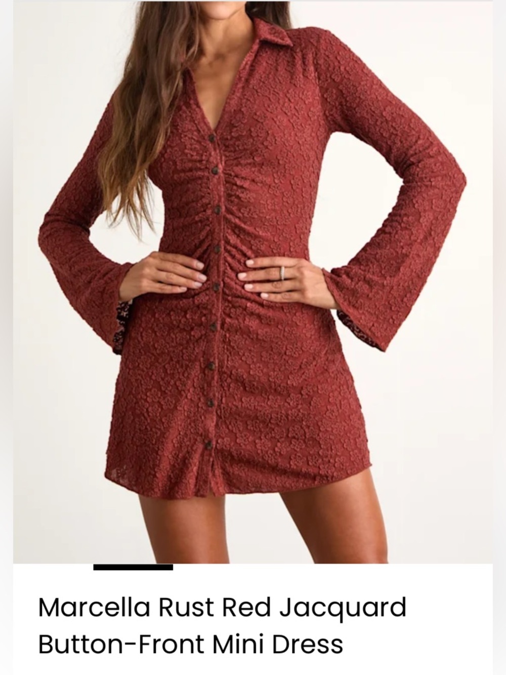 New Lulu's Marcella Rust Red Jacquard Floral Lace Button Front Mini Dress